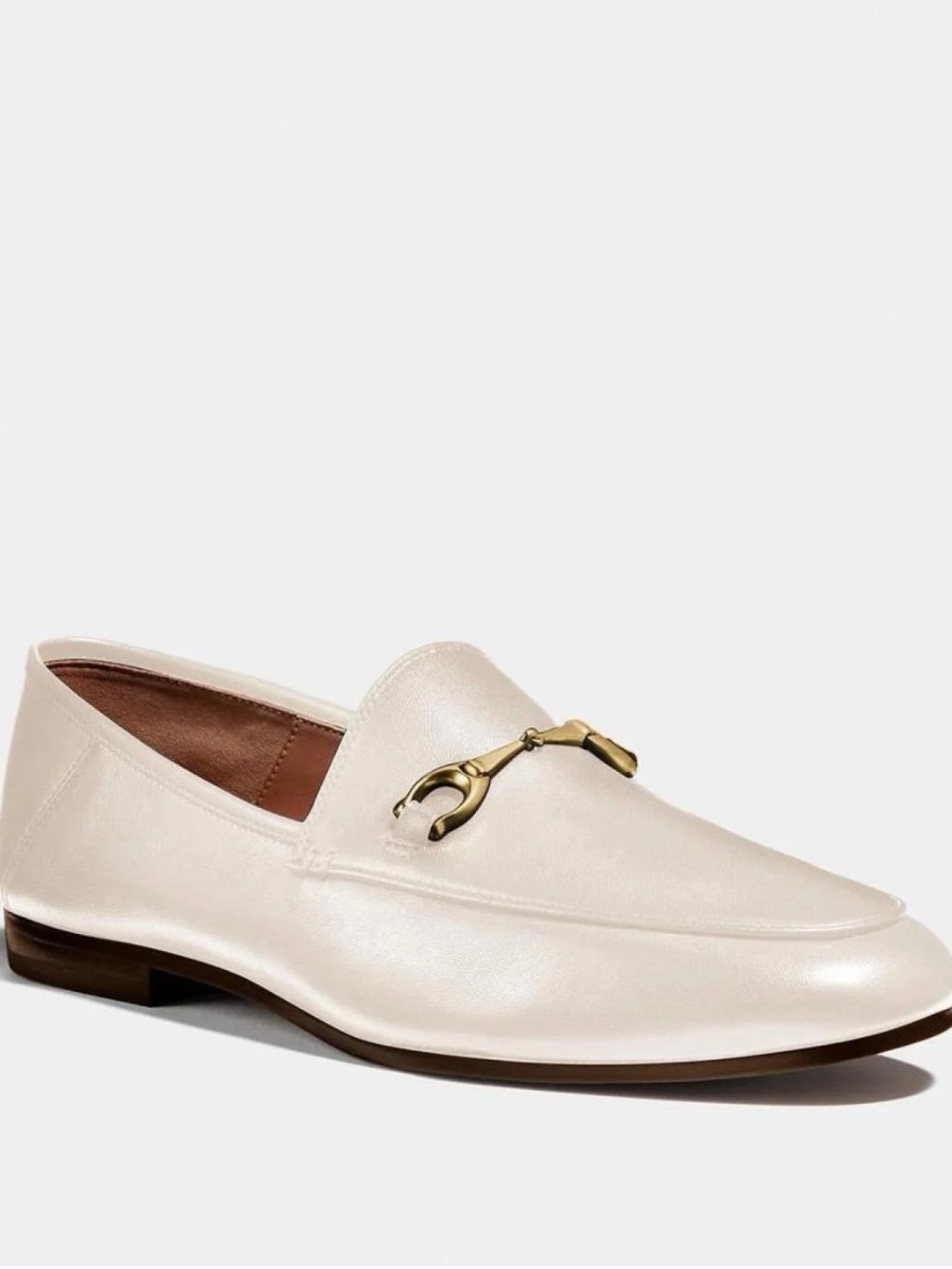 Coach Women's Cream Leather Loafer with Gold Bit